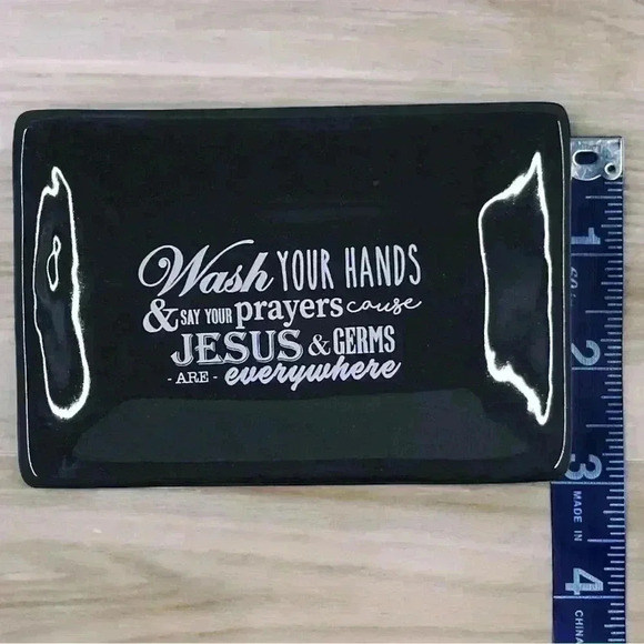 COPY - Wash Your Hands Jesus & Germs Are Everywhere Black Ceramic Soap Dish - Picture 7 of 13